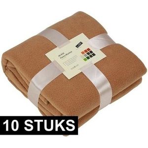 10x Fleece dekens/plaids camel 130 x 170 cm -  Woondeken - Fleecedekens