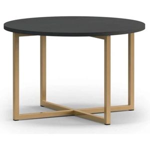 Ronde salontafel met zwarte houtprint - Pula - Ø60 cm - metalen frame - modern woonkamermeubel - Maxi Maja