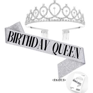 Snoes * Zilver Verjaardag Kroon Tiara en Sjerp * Birthday Queen * Silver/Glitter * Jarige versiering * Dress up for your Birthday *