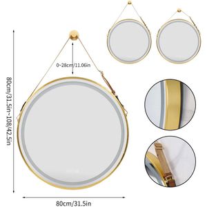 Badkamerspiegel - Spiegel - Spiegel met Verlichting - Smart Spiegel - Ronde LED Badkamerspiegel - 80CM – Goudkleurige Wandspiegel met Verlichting, Dimbaar en Anti-condens