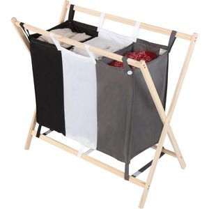Wassorteerder met 3 of 4 vakken, opvouwbaar, houten frame, 128 of 172 l volume