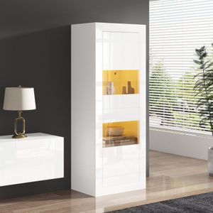 Hoogglans witte vitrinekast met LED-verlichting, 1 glazen plank, 61*42*162 cm, vitrinekast, vrijstaande vitrinekast, hoge kast, opbergkast