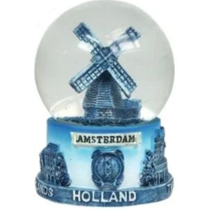 Sneeuwbol Molen Delftsblauw - Souvenir - 8 Cm - Een Stuk