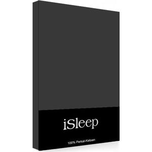 iSleep Perkal Split-Topper Hoeslaken - Tweepersoons - 160x200 cm - Antraciet