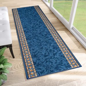 Tapiso Antislip Rubber Mat Blauw Klassiek Modern Rubbermat Tapijt Maat- 100x900