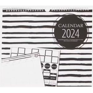Familie Weekplanner 2024 - Kalender - Planner - Familieplanner - Groot Formaat 29x38cm - Met Stickervel - Planner & Familie kalender - Om aan de muur te hangen - Gezinsplanner - Zwart Wit