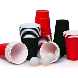 Beerpong - 50 stuk(s) Black cups & Red cups Inc. 3 ballen - Beerpong Drankspel  - Plastic Bekers