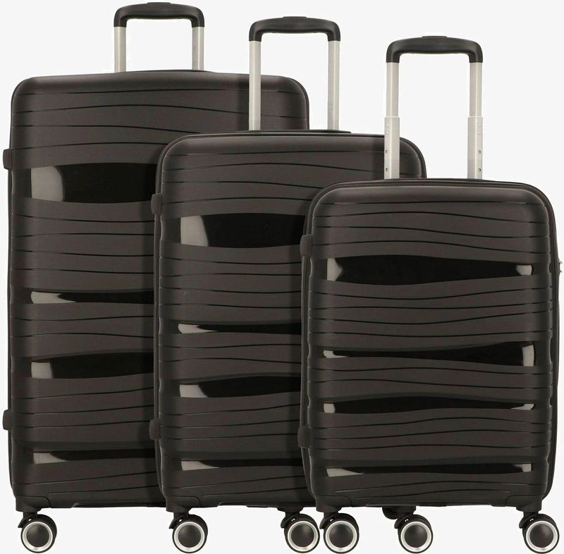 Royal Swiss© - Luxe Kofferset 3 delig - 56cm+66cm+76cm met TSA slot - Dubbele wielen - 360° spinners - 100% Polypropyleen - Hard Case - Trolley Set - Reiskoffers in Satin Black | 2023 Edition | 100% ABS