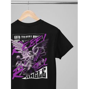 Oversized shirt - Rebel angel - Wurban Wear | T-shirt | Merk kleding | Unisex tshirt | Streetwear | Pump cover | Techno outfit | Merk shirt | Gym shirt | y2k | Techwear | Urban | Grote maten | T-shirt heren | T-shirt dames | Zwart