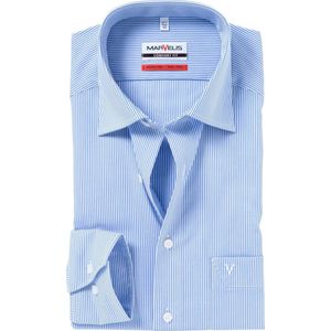 MARVELIS comfort fit overhemd - blauw met wit gestreept - Strijkvrij - Boordmaat: 48