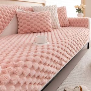 E-Shop4u® - Bankhoes - Diamant Jacquard Imitatiebont - Bankhoezen - Sofacover - Anti-Slip - Bank Beschermhoes - 100% Polyester - Machinewasbaar - bankhoes hoekbank - sofa cover - bank hoes - bank beschermer - kussenhoes - 70x70cm - Roze