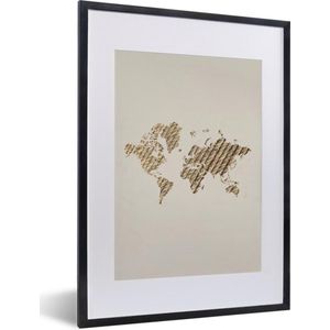 Fotolijst incl. Poster - Wereldkaart - Touw - Design - 30x40 cm - Posterlijst