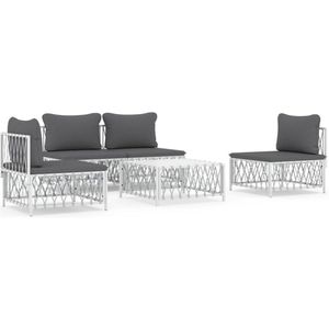 vidaXL 5-delige Loungeset met kussens staal wit Loungeset - Tuinlounge - Lounge Stoel - Outdoor Furniture - Balkonset