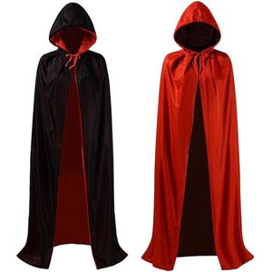 Zwart Rood ManteVolwassen Hooded Mantel Dubbelzijdige Halloween Cape Voor Cosplay Rave Halloween Kostuums