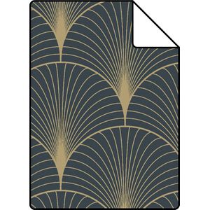 Proefstaal ESTAhome behang art deco motief donkerblauw en goud - 26,5 x 21 cm - 139231-S