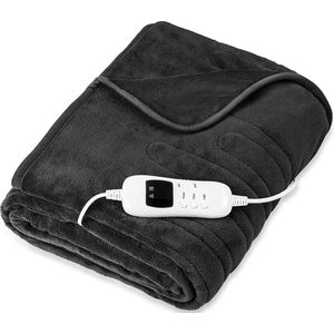 Sinnlein® - Elektrische deken antraciet - fleece deken - warmte deken elektrisch - verwarmde deken XXL - verwarmingsdeken - 160 x 120 cm - automatisch uitschakelen - knuffeldeken - timerfunctie - 9 temperatuurniveaus wasbaar tot 40 °C