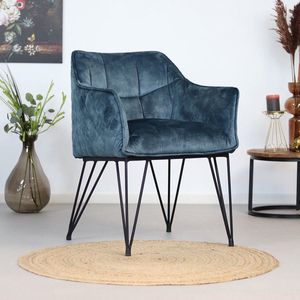 Bronx71® Velvet eetkamerstoel Jayron blauw - stoel