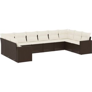 vidaXL - 10-delige - Loungeset - met - kussens - poly - rattan - bruin