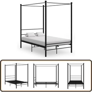 vidaXL Hemelbedframe - Metaal - Zwart - 140x200 cm Metalen Bed Frame - Hemelbed - Tweepersoonsbed - Zwarte Bed - Design Bed