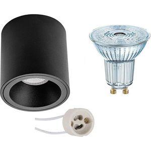 Opbouwspot Set - OSRAM Parathom PAR16 930 36D - Pragmi Cliron Pro - GU10 Fitting - Dimbaar - Opbouw Rond - Mat Zwart - 5.5W - Warm Wit 3000K - Verdiept - Ø90mm