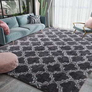 Vloerkleden voor de slaapkamer, wollig, zacht hoogpolig tapijt, antislip tapijt, woonkamer, moderne tapijten, wasbaar (185 x 185 cm, grijs-wit)