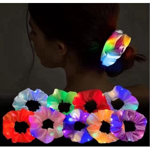 3 stuks LED Glow Partij Haar Scrunchies - Scrunchie Haarelastiek - Strakke Haar Elastiek - Haaraccessoires - Party - Glow Haar Scrunchie - Scrunchie met Led lichtjes - Lichtgevende scrunchies - Scrunchie Satijn - Wit - Roze - Paars