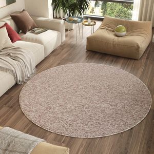 Tapiso Nizza Rond Vloerkleed Beige Antislip Waasbaar Laagpolig Tapijt Maat- 120x120