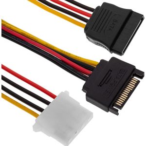 BeMatik - Voedingskabel SATA 15PM naar SATA 15PM en MOLEX 4PM 25cm