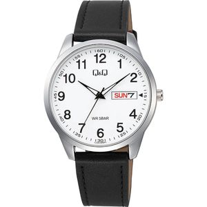 Q&Q C32A-006PY-Horloge-Duidelijke wijzerplaat-Dag/Datum aanduiding-Lederen band-42MM