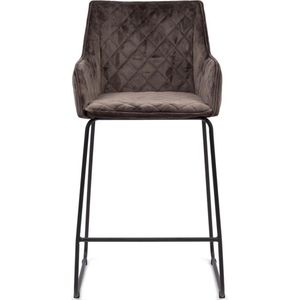 Riviera Maison Barkruk Met Rugleuning - Frisco Drive Counter Stool - Velvet - Antraciet Grijs