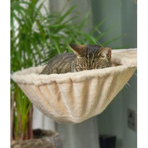 Hangmat voor katten, voor gebruik met kattenboom, beige, met pluche beklede zitplaats voor katten, hangmatzitting voor krabpaal, extra dik metalen frame met een diameter van 40 cm