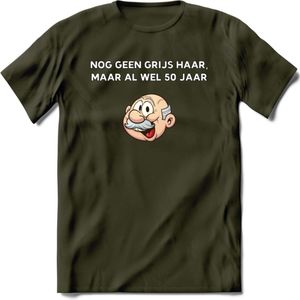 Nog geen grijs haar maar wel 50 jaar T-Shirt | Grappig Abraham 50 Jaar Verjaardag Kleding Cadeau | Dames – Heren - Leger Groen - XXL