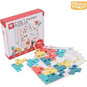 Playos® - Houten Denkpuzzel - Paired Puzzle - Geometrische Vormen - Tetris - Educatief Speelgoed - Houten Puzzel - Logisch Denkspel - Ruimtelijk inzicht - Redeneren - Montessori Speelgoed