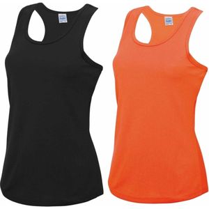 Voordeelset -  oranje en zwart sport singlet voor dames in maat X-large(42) - Dameskleding sport shirts XL (42)