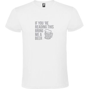 Wit  T shirt met  print van ""If you're reading this bring me a beer "" print Zilver size M
