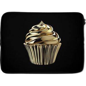 Laptophoes 13 inch - Cupcake - Eten - Goud - Zwart - Laptop sleeve - Binnenmaat 32x22,5 cm - Zwarte achterkant