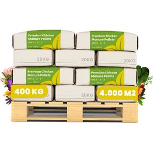 Premium Kippenmestkorrels (400kg, 4.000m2) - Kippenmest - Mest - Meststof - Meststoffen - Organische Meststof - Mestkorrels Tuin - NPK 4-3-3 - Rijk aan Kali en Fosfaat - Organifer