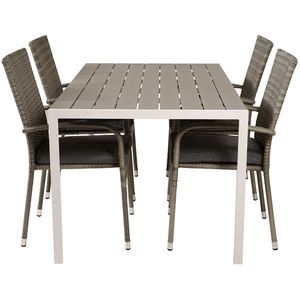 BreakAnna tuinmeubelset 1 eettafel, 4 stoelen grijs.