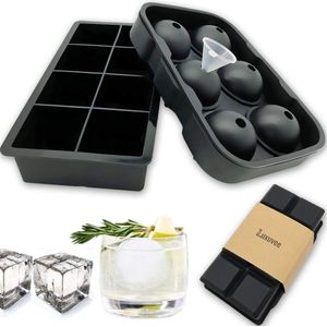 IJsblokjesvorm, siliconen XXL, set van 2 ijsblokjesbakjes met deksel, grote ijsblokjesvorm, herbruikbaar, BPA-vrij, voor bier, cocktails, whisky