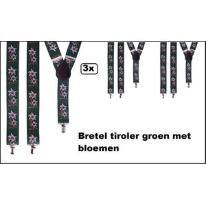 3x Bretel Tiroler groen met edelweissbloem - Oktoberfest |Tirol |Apres ski |festival| themafeest |bretels| bierfeest