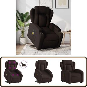 vidaXL Sta-op-massagestoel donkerbruin stof Elektrische Massagestoel - Sta Op Stoel - Massagerugstoel - Ergonomische Stoel - Lounge Stoel