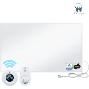 LifeStages - Infrarood Paneel Verplaatsbaar - Koolstof Kristal - Verwarmingselement - 600 watt - Verwarmingsplaat - En - Thermostaat - Met Afstandsbediening - Infrarood Elektrische Verwarming - Met Oververhittingsbeveiliging - Wit