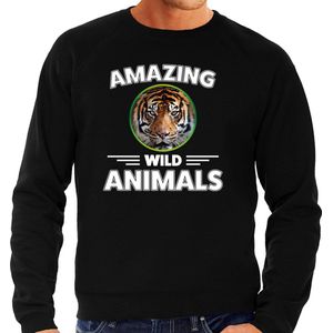 Sweater tijger - zwart - heren - amazing wild animals - cadeau trui tijger / tijgers liefhebber XL