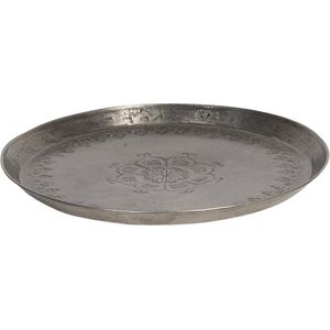 Clayre & Eef Decoratief Dienblad Ø 27*3 cm Zilverkleurig Ijzer Rond Serveerschaal