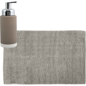 MSV badkamer droogloop mat/tapijt - 40 x 60 cm - met zelfde kleur zeeppompje 275 ml - beige