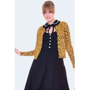 Voodoo Vixen - 50s Mustard Leopard Print Cardigan - L - Geel