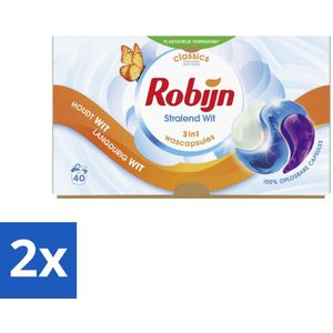 Robijn - Stralend Wit - 3-in-1 Wascapsules - Houdt Langdurig Wit - 40 Wascapsules - Voordeelverpakking - 2 stuks