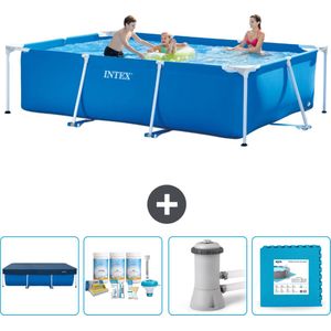 Intex Rechthoekig Frame Zwembad - 300 x 200 x 75 cm - Blauw - Inclusief Afdekzeil - Onderhoudspakket - Zwembadfilterpomp - Vloertegels