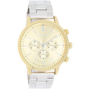 OOZOO Timepieces - Goudkleurige horloge met zilverkleurige roestvrijstalen armband - C10562