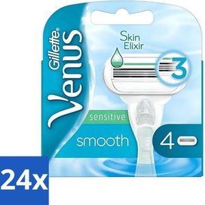 Gillette - Venus Smooth - Sensitive - Skin Elixir - Zachte scheerbeurt - 4 Navulscheermesjes - Voordeelverpakking - 24 stuks